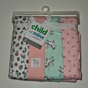NEW Carter's Child of Mine 4 Receiving Blanket Lot Pink Flower Owl Unicorn Heart